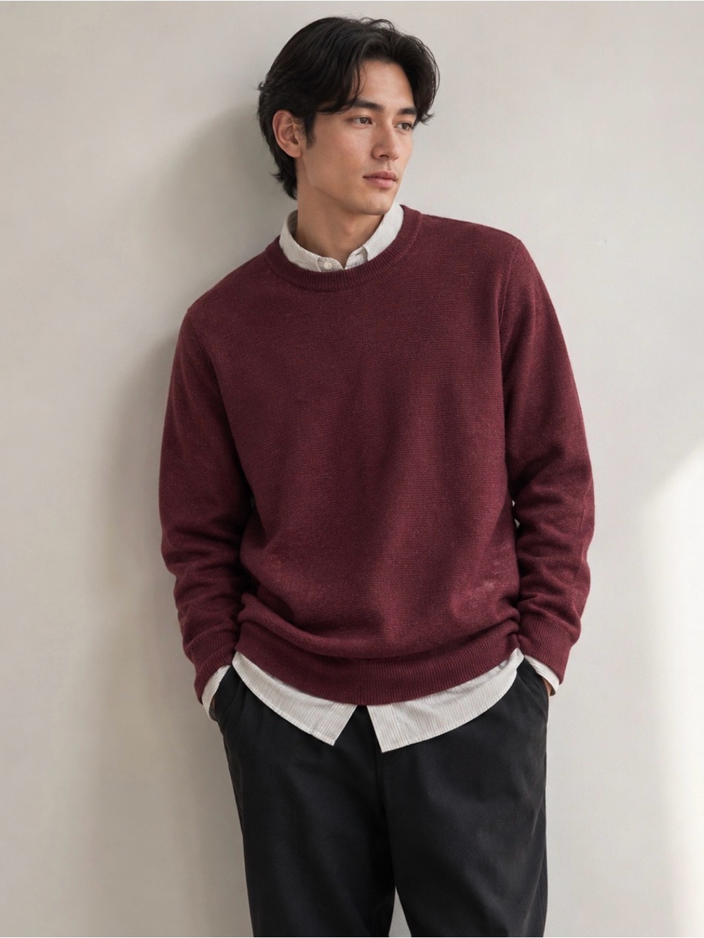 Lambswool blend Tokyo Laundry Men's Crewneck Sweater in Wine